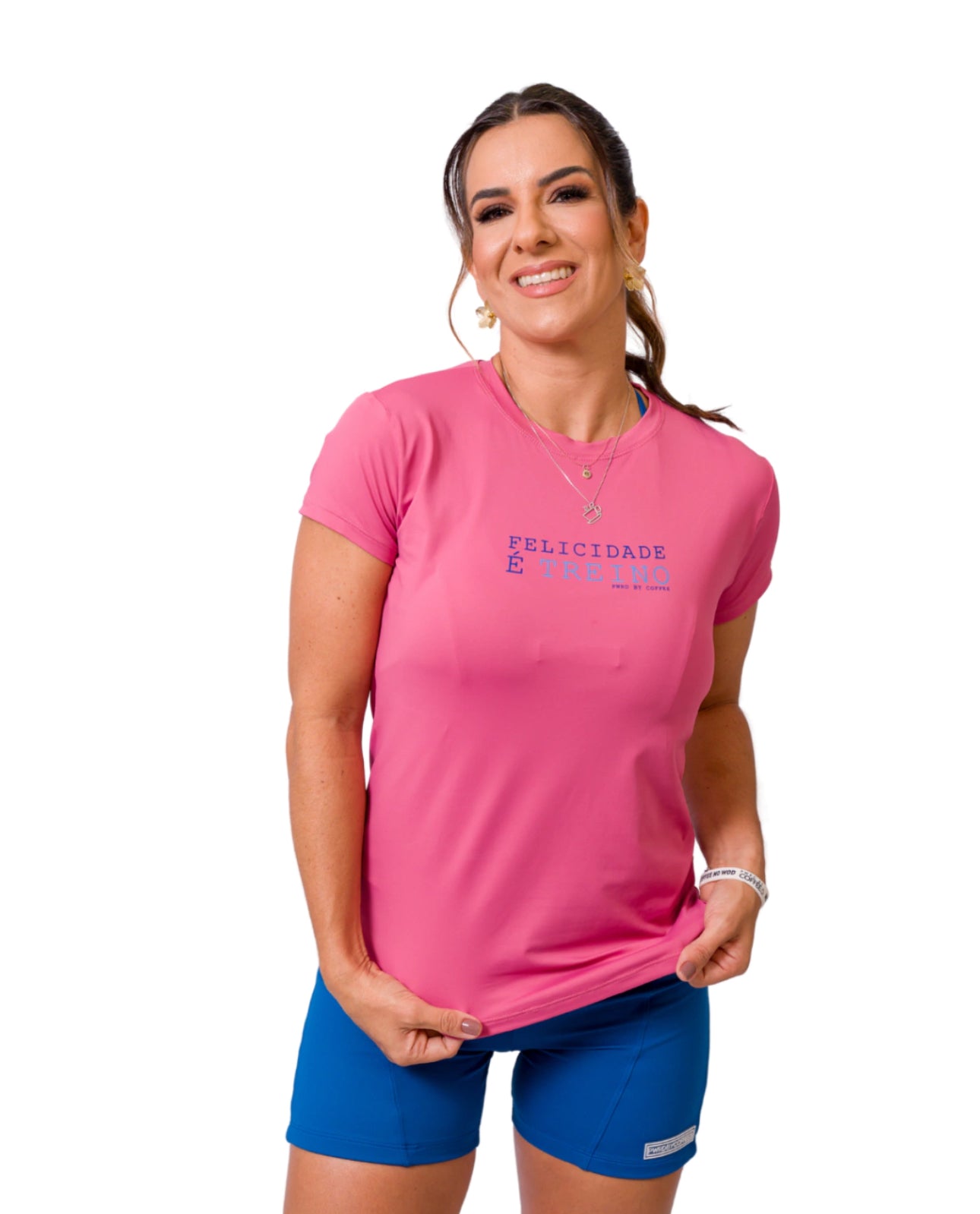 T-SHIRT BABYLOOK CORAL “FELICIDADE E TREINO” -HAPPINESS AND TRAINING