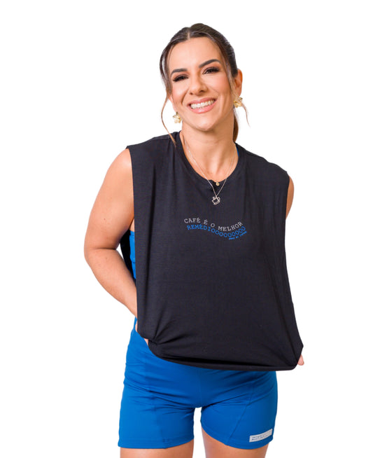 TANK TOP BLACK THALI “Café é o melhor remédio” - Coffee is the best medicine
