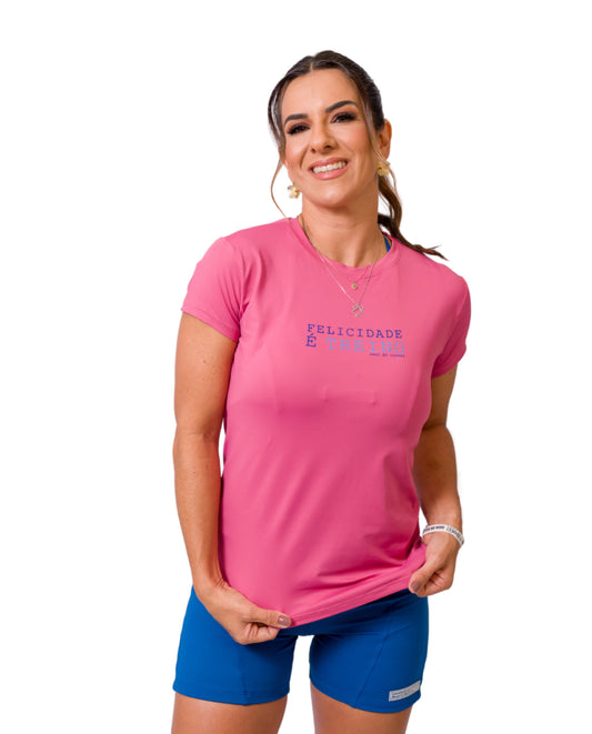 T-SHIRT BABYLOOK CORAL “FELICIDADE E TREINO”  -HAPPINESS AND TRAINING