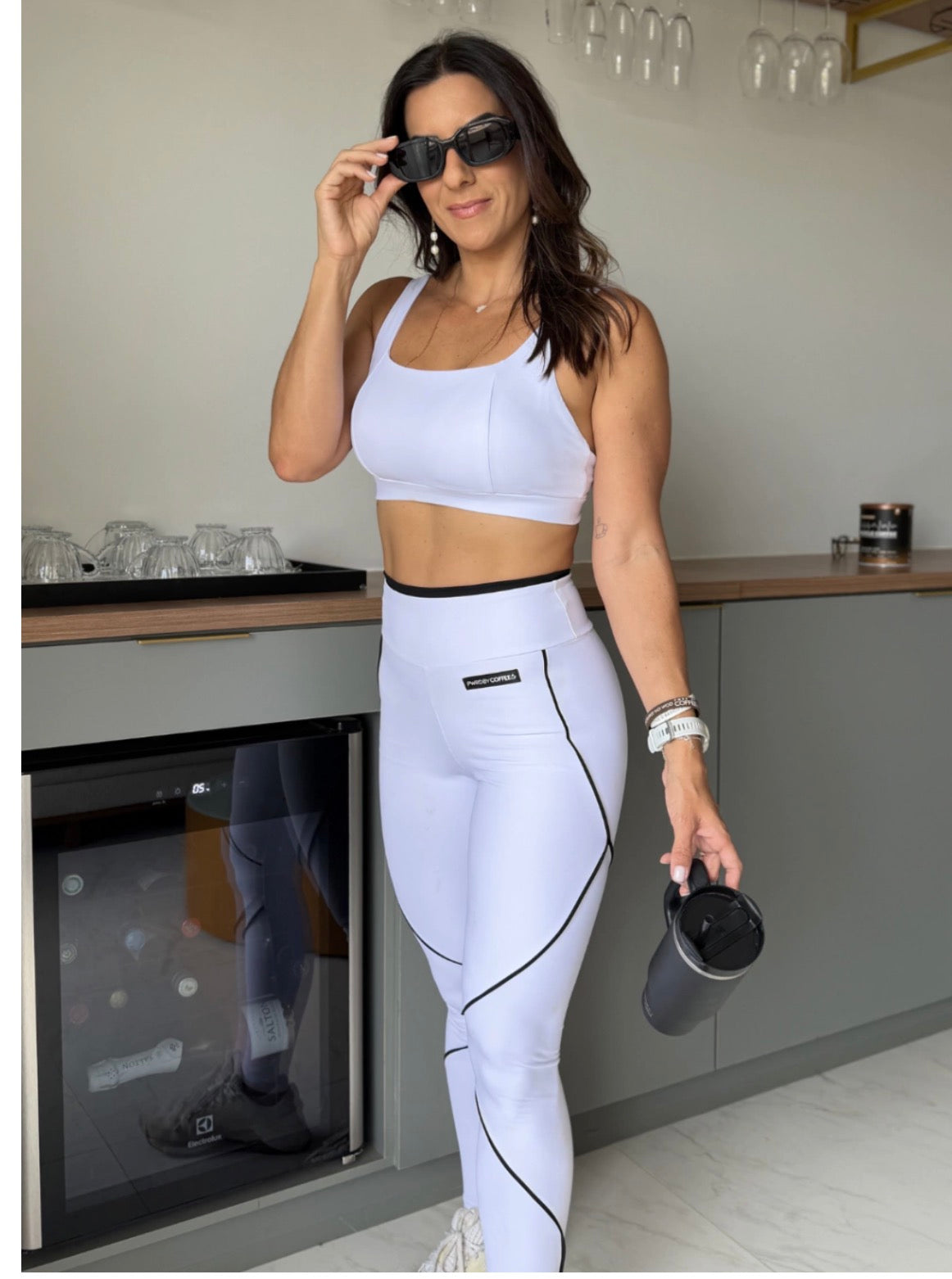 LEGGINGS WHITE WITH BLACK TRIM